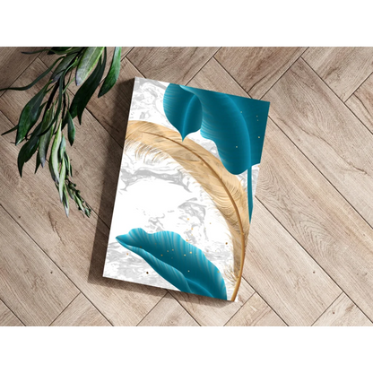 Teal Gold Feather Insigne Aluminum Prints for Modern Homes | Modern Wall Art Decor | vintageantiquesgifts.com
