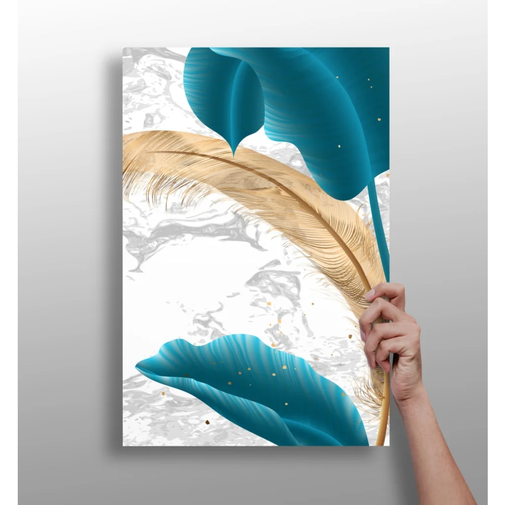 Teal Gold Feather Insigne Aluminum Prints for Modern Homes | Insigneart USA | vintageantiquesgifts.com
