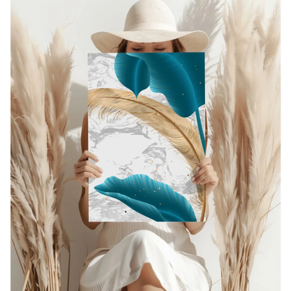 Teal Gold Feather Insigne Aluminum Prints for Modern Homes | Contemporary Home Wall Art | vintageantiquesgifts.com
