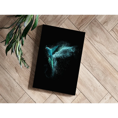 Teal Parrot in Flight Insigne Aluminum Print | Modern Wall Art Decor | vintageantiquesgifts.com