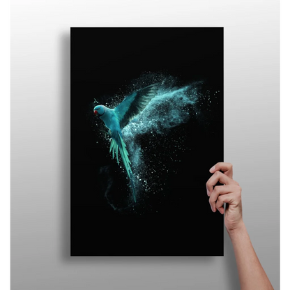 Teal Parrot in Flight Insigne Aluminum Print | Insigneart USA | vintageantiquesgifts.com