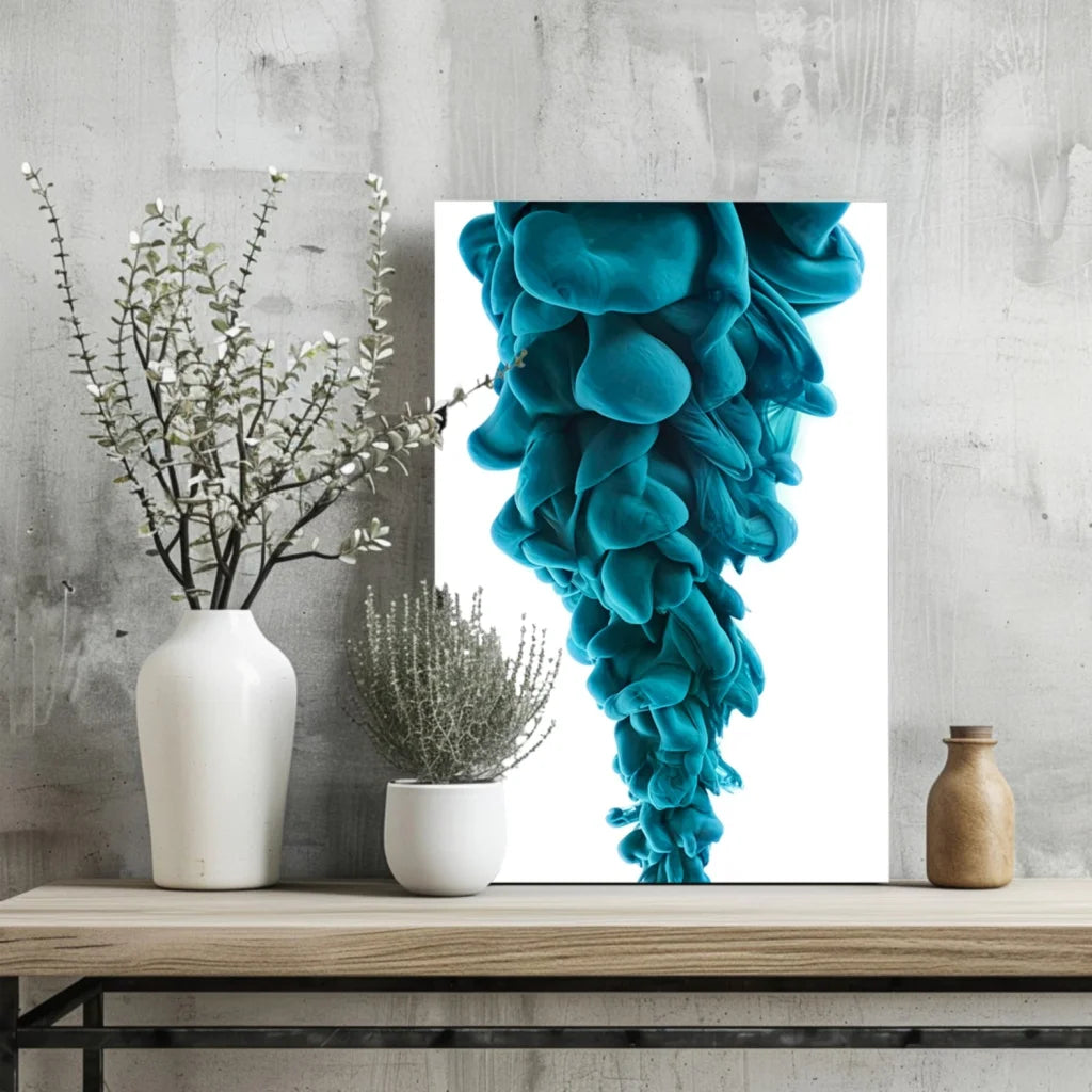 Vibrant Teal Ink Cloud Insigne Aluminum Prints | Glass Wall Art Print | vintageantiquesgifts.com