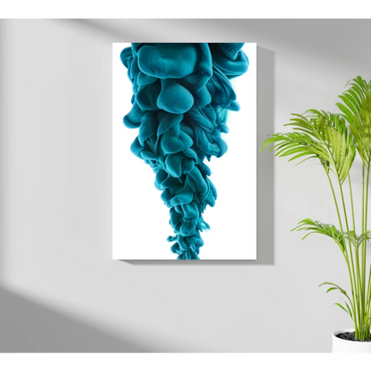 Vibrant teal ink cloud on Insigne Aluminum Prints mounted on white wall