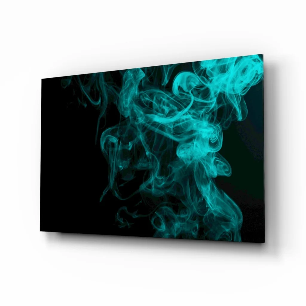 Teal smoke canvas wall art on black background