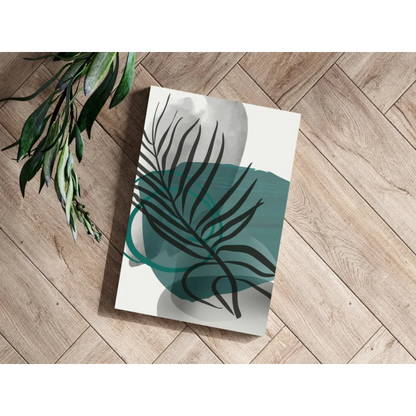Teal Tropical Leaf Aluminum Wall Art Print on wooden floor