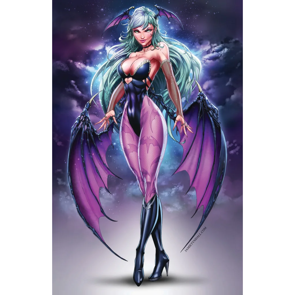 Teal Winged Fantasy Girl brushed aluminum art print with bat wings
