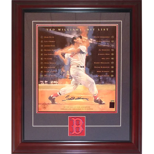 Ted Williams autographed Boston Red Sox deluxe framed hit list poster