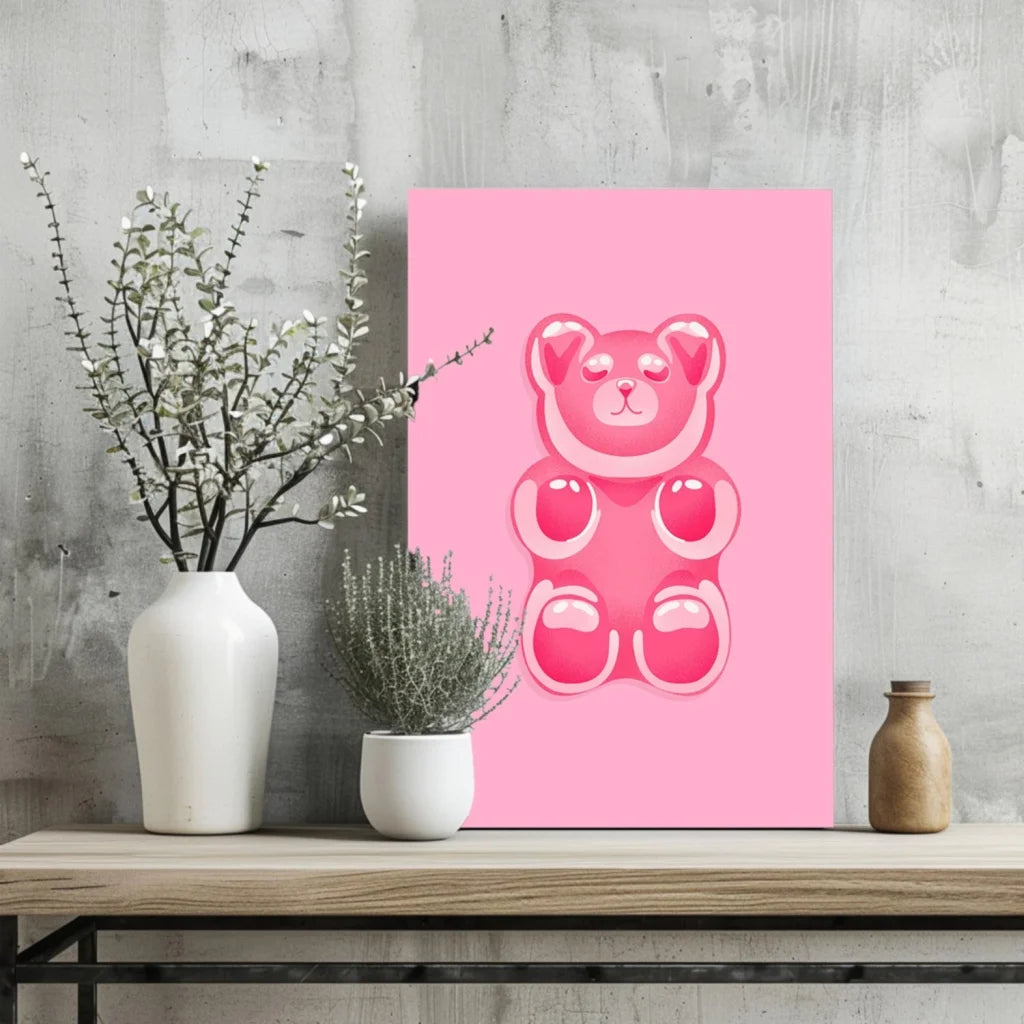 Glossy pink gummy bear on Insigne aluminum print