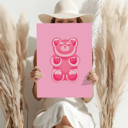 Glossy pink gummy bear illustration on insigne aluminum prints