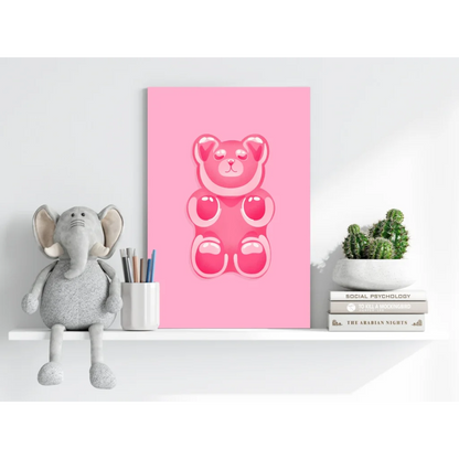 Glossy pink gummy bear on insigne aluminum print