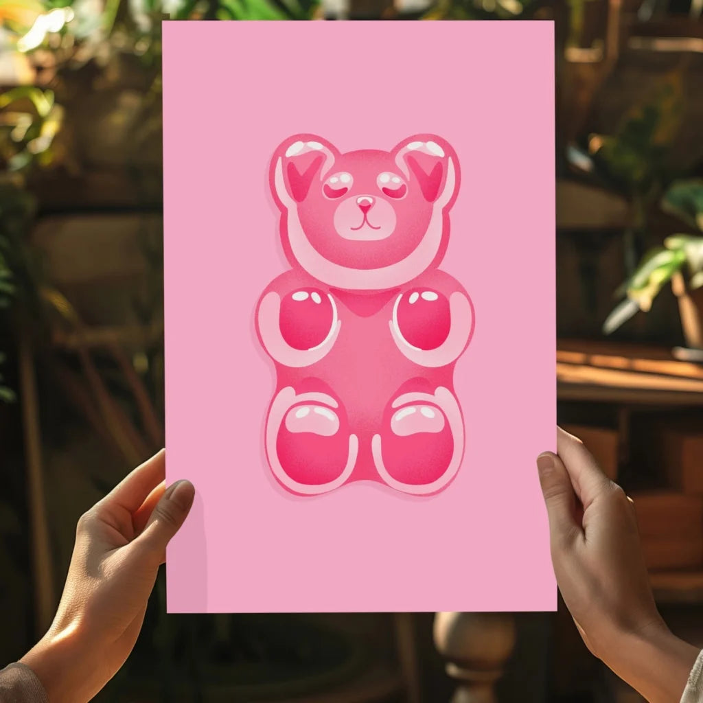 Glossy pink gummy bear on insigne aluminum prints