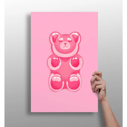 Glossy pink gummy bear artwork on Insigne aluminum prints