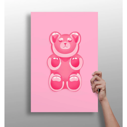 Glossy pink gummy bear artwork on Insigne aluminum prints