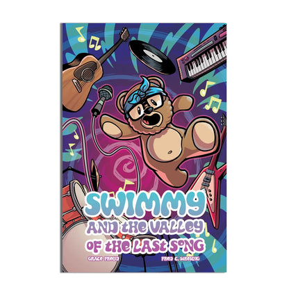 Kids’ book with Teddy Swims Bear and musical instruments for young readers