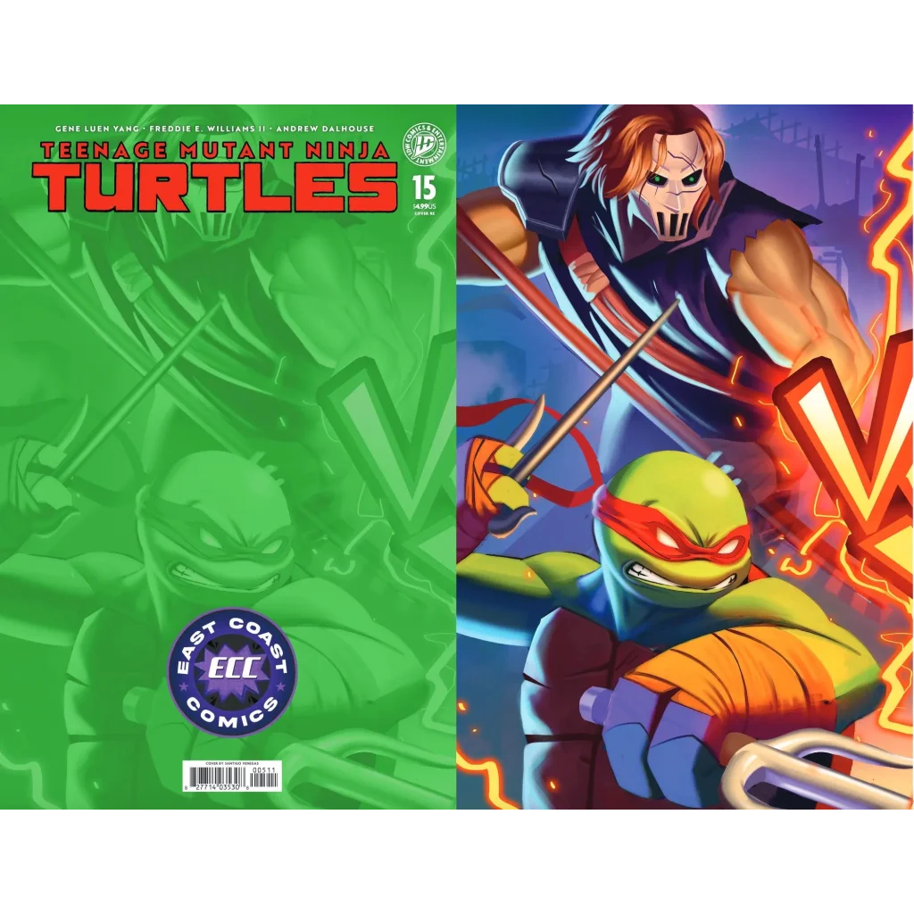 Teenage mutant ninja turtles comic book cover with green theme and dynamic action art from issue 15 ecc santiago venegas exclusive