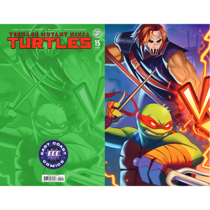 Teenage mutant ninja turtles comic book cover with green theme and dynamic action art from issue 15 ecc santiago venegas exclusive
