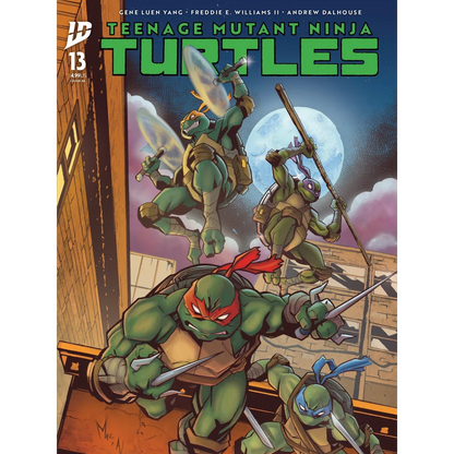 Green Teenage Mutant Ninja Turtle with red mask, brown shell, dual sais