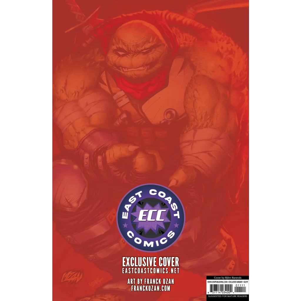 Exclusive comic cover art of a muscular Teenage Mutant Ninja Turtle with a red bandana