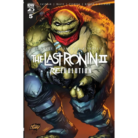 Alt text: a muscular green-skinned teenage mutant ninja turtle in red bandana and blue armor on teenage mutant ninja turtles the last ronin ii re-evolution 5 east coast comics exclusive variant by franck uzan