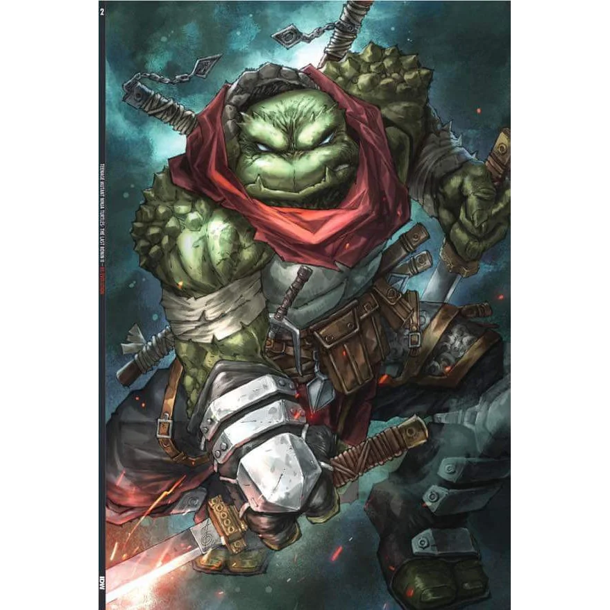 Green turtle warrior with red hood and glowing sword from Teenage Mutant Ninja Turtles Last Ronin II