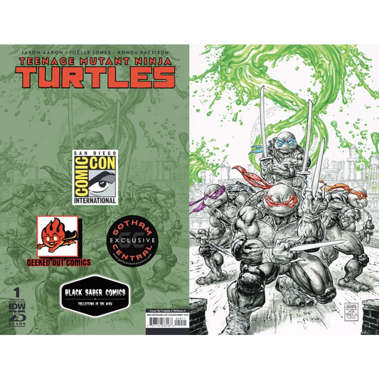 Comic book cover showing Teenage Mutant Ninja Turtles new series premiere art