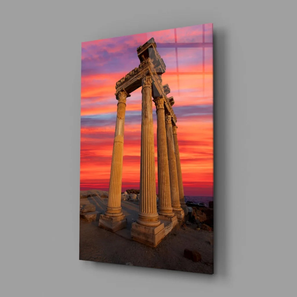 Ancient Columns Sunset Glass Wall Art Print | Glass Wall Art Print | vintageantiquesgifts.com