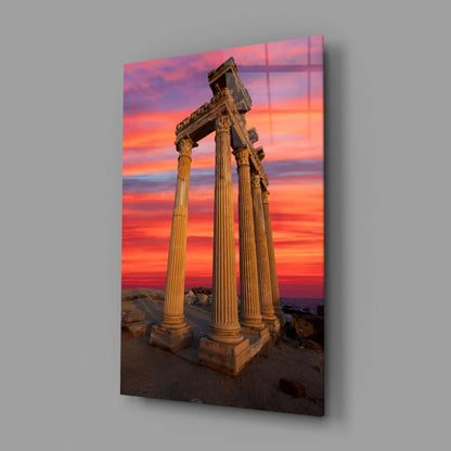 Ancient Columns Sunset Glass Wall Art Print | Glass Wall Art Print | vintageantiquesgifts.com
