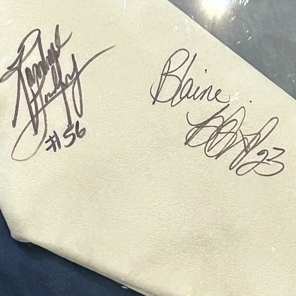 White leather baseball glove with Tennessee Titans autographs in deluxe framed display