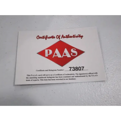White PAAS Certificate of Authenticity card with serial number 73807 for Tennessee Titans signed autographed mini helmet