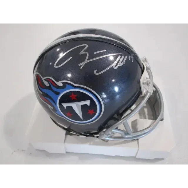 Dark blue Tennessee Titans signed autographed mini helmet with silver signature and certificate