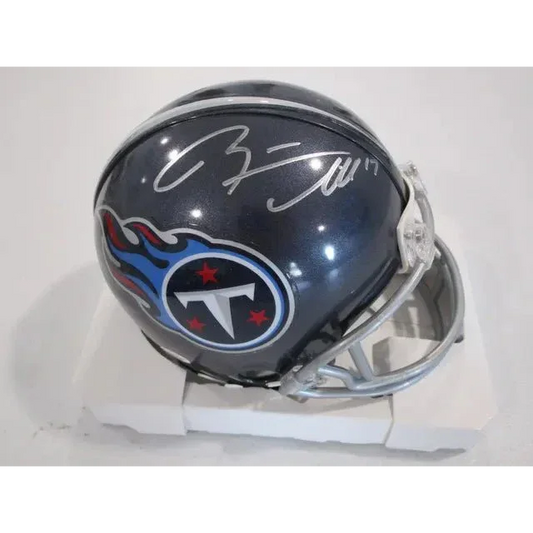 Dark blue Tennessee Titans signed autographed mini helmet with silver signature and certificate