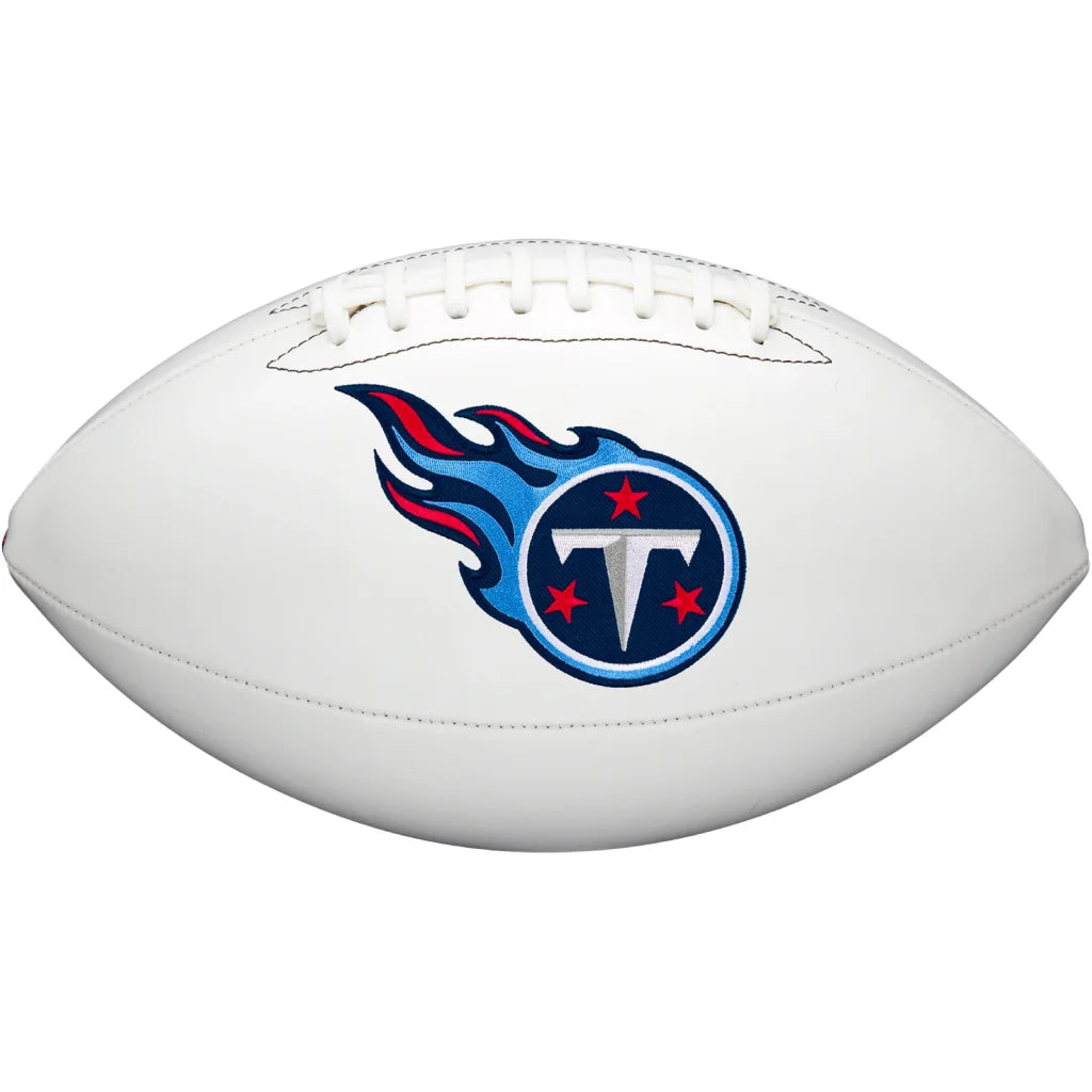 White Tennessee Titans team autograph ball with blue red logo for favorite football heroes