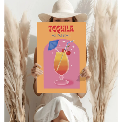 Vibrant Tequila Sunrise cocktail poster on aluminum wall art print