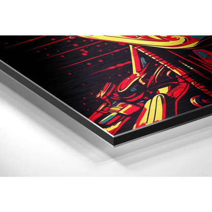 Vibrant robot graffiti art on brushed aluminium dibond panel