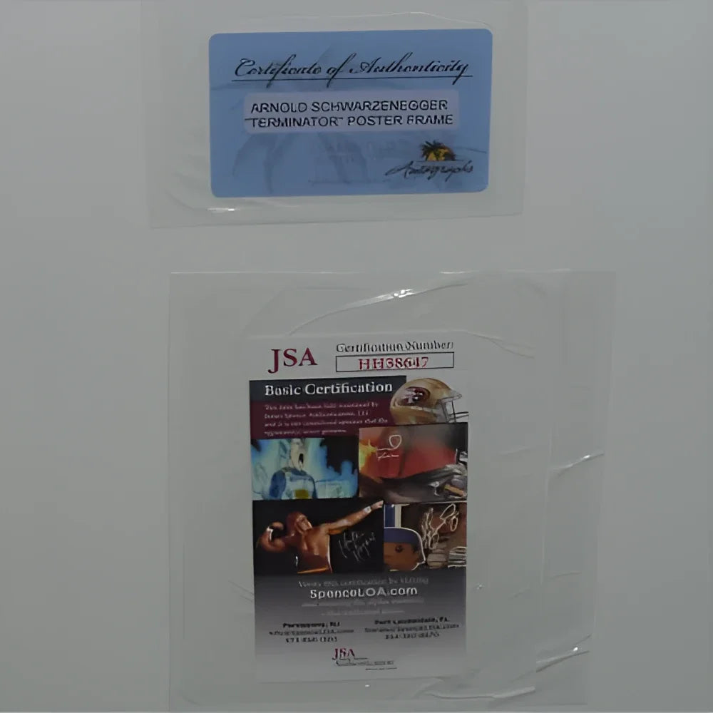Deluxe framed Arnold Schwarzenegger Terminator movie poster with JSA authenticity