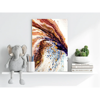 Stunning swirling gold purple Insigne aluminum print with abstract patterns