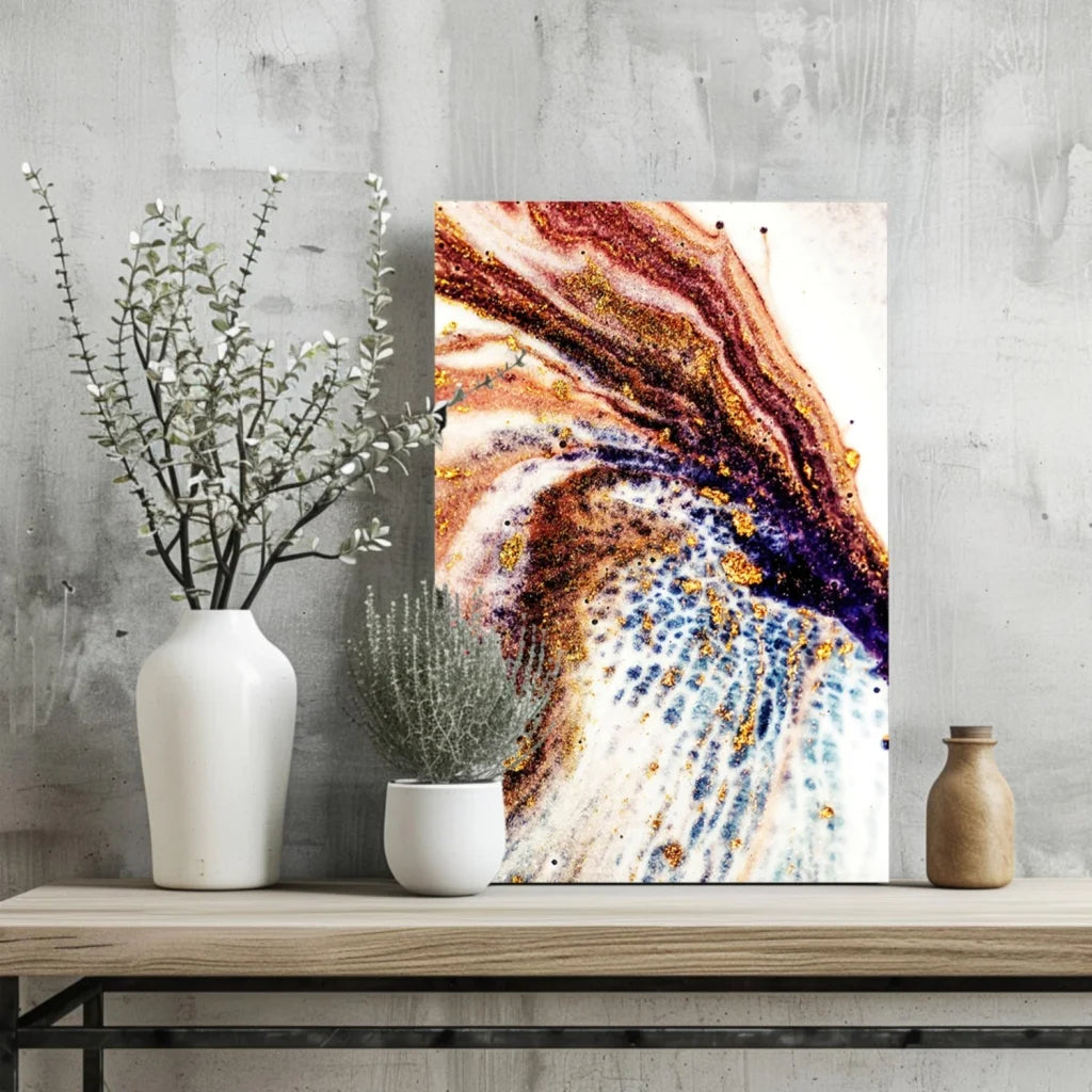 Stunning Swirling Gold Purple Insigne Aluminum Print | Glass Wall Art Print | vintageantiquesgifts.com