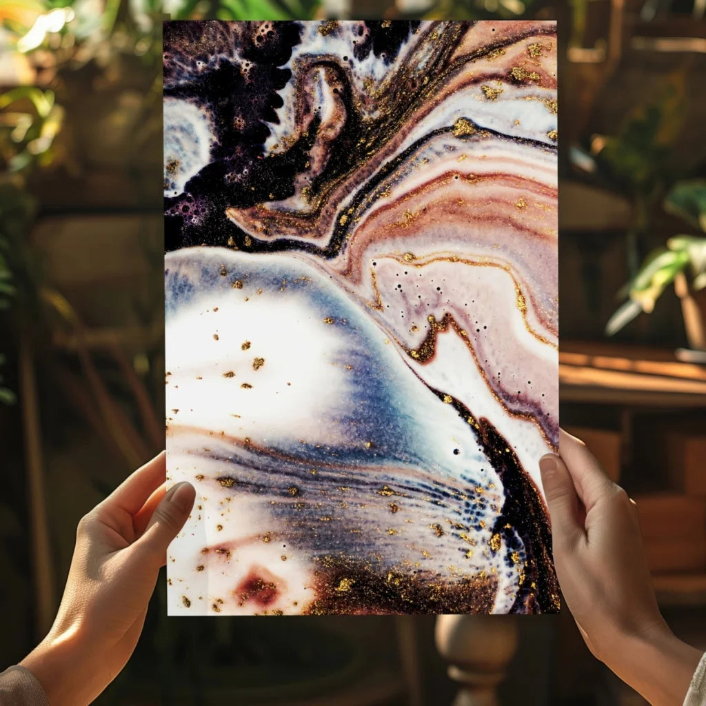 Stunning marbled insigne aluminum print with gold glitter accents