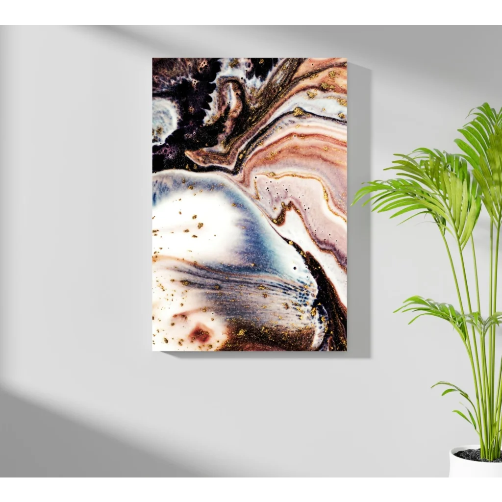Stunning marbled insigne aluminum print with gold glitter accents