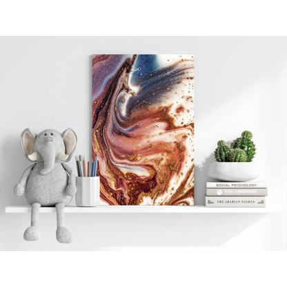Vibrant abstract marbled insigne aluminum print in blues, purples, copper, gold