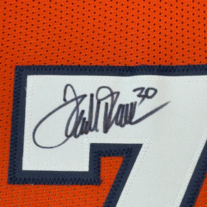 Autographed orange Terrell Davis Broncos jersey with number 30 for wall decor