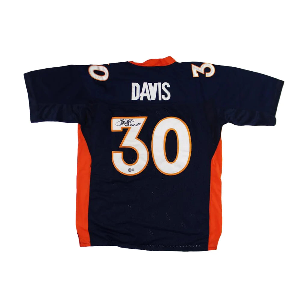 Terrell Davis signed Denver Broncos Super Bowl XXXII jersey, navy blue with orange accents