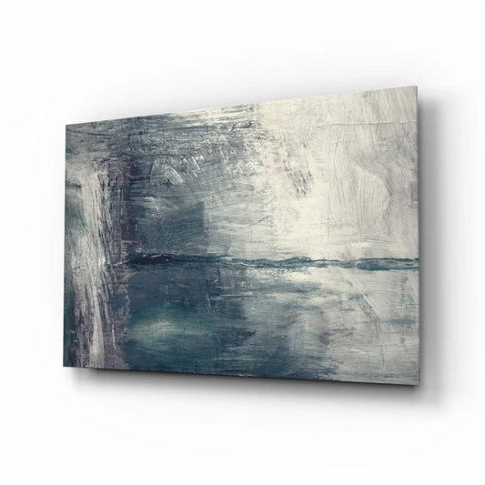 Textured blue gray abstract canvas wall art with gray white brushstrokes