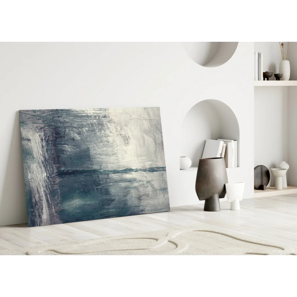 Modern textured blue gray abstract canvas wall art