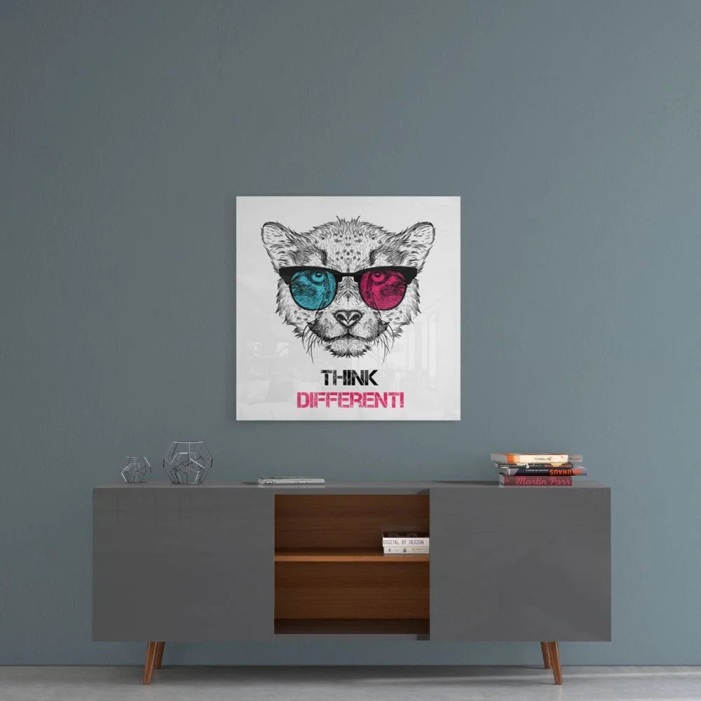 Cool cheetah in 3D sunglasses on tempered glass art, think different!