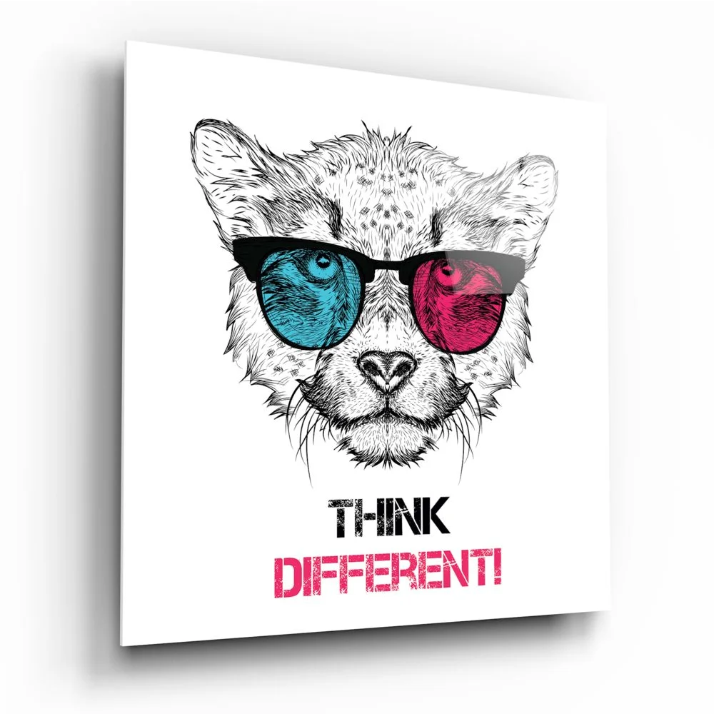 Cool cheetah in 3D sunglasses on tempered glass art, think different!