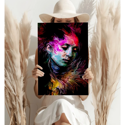 Vibrant abstract woman face on insigne aluminum prints