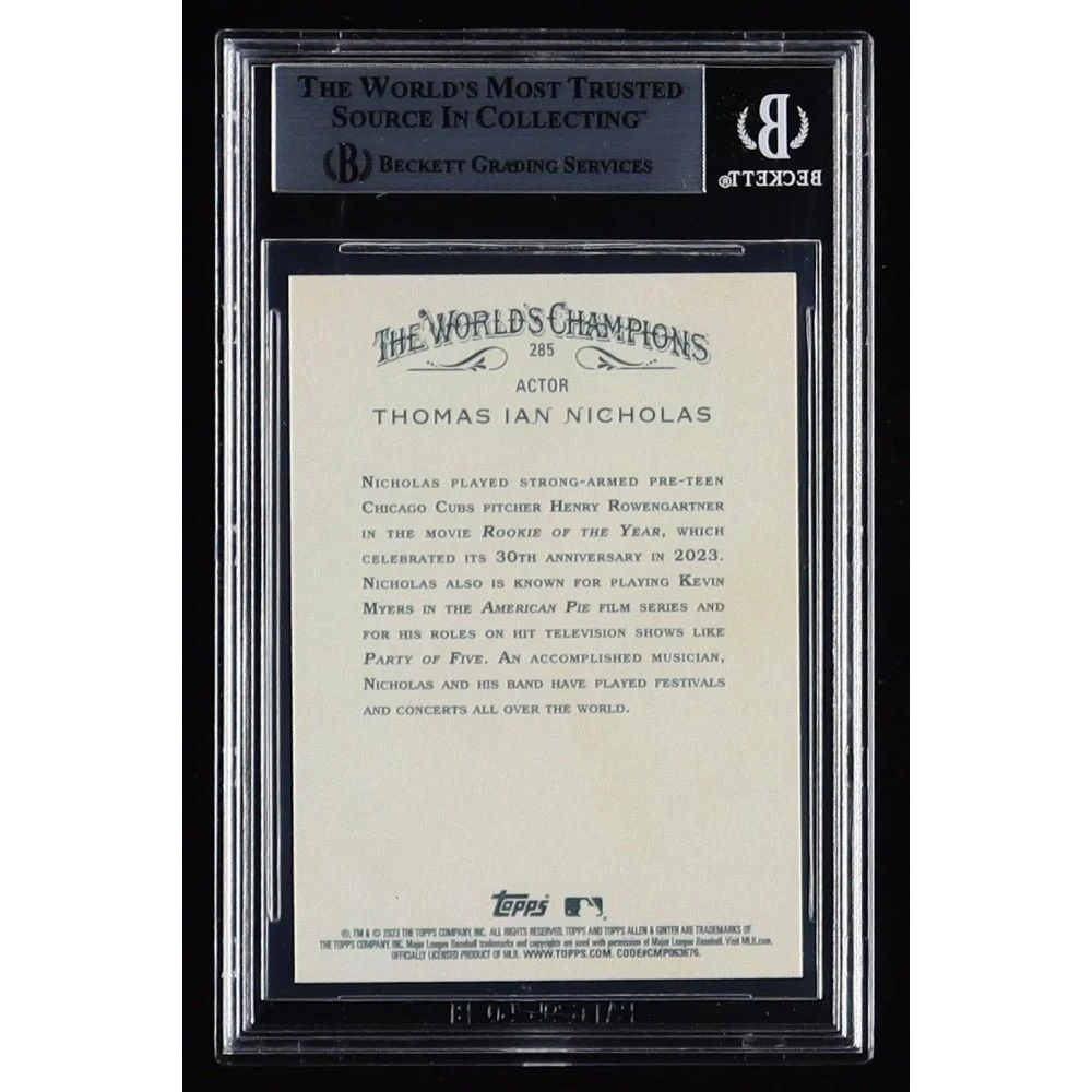 Graded Thomas Ian Nicholas autographed baseball card featuring Henry Rowengartner design