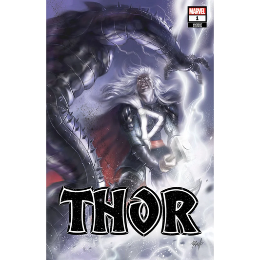 Thor #1 comic cover by Lucio Parrillo showing aged Thor with lightning and a dark beast