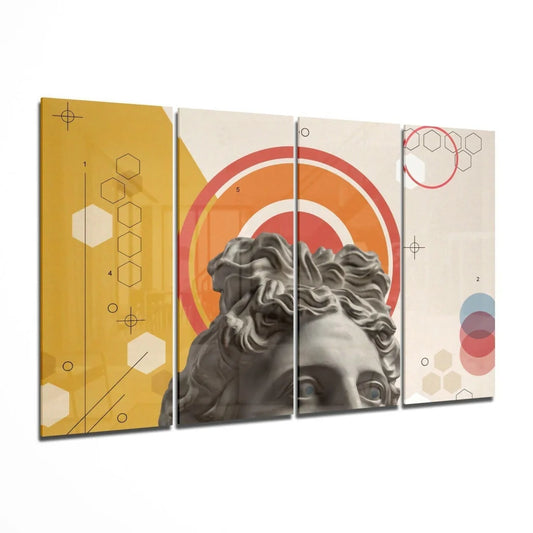 Gray marble classical figure in stunning glass wall art with bold colors